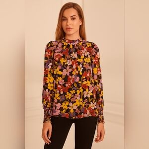 WHO WHAT WEAR‎ colorful Office M Western Floral Cottagecore Long Sleeve Blouse
